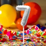 GÜMÜŞ DOĞUM GÜNÜ BALON ŞEKLİNDE MUM PASTA MUMU 7 NUMARA