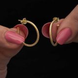 Gümüş Gold Kalemli Halka Kadın Küpe SL6679