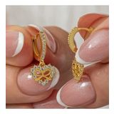 Gümüş Gold Kalp Kurdele Sallantılı Kadın Küpe