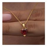 Gümüş Gold Kırmızı Taşlı Kalpli Kadın Kolye