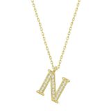 Gümüş Gold N Harfi Kadın Kolye SL4769