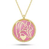 Gümüş Gold Pembe Taşlı Anne Çocuk Sevgisi Kolye