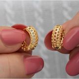 Gümüş Gold Petek Desenli Halka Kadın Küpe SL6602