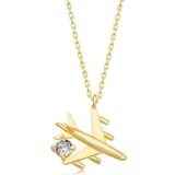 Gümüş Gold Tek Taşlı Uçak Kadın Kolye SL2044