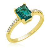 Gümüş Gold Yeşil Baget Taşlı Kadın Yüzük Sl4721