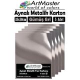 Gümüş Gri Renkli 35X50 Metalik Aynalı Fon Kartonu 5 Adet 1 Paket Artmaster Metalik Aynalı Fon Kartonu