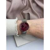 Gümüş Hasır Kordon Bordo Kadranlı Taşlı Minimal Ferrucci Kadın Saati - Gümüş - Rose Gold - Bordo