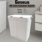 Gümüş Ikili Dokunmatik Çamaşır Sepeti Çöp Kovası Temizlik Kovası Kirli Sepet 80 Litre-Mt009