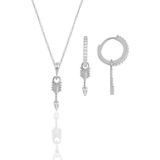 Gümüş İkili Set Rodyumlu Zirkon Taşlı Ok Kolye ve Küpe