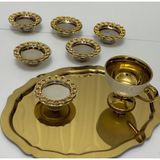 Gümüş Kaplama 6 Adet Gold Desenli Çerçeve Lokumluk Kahve Yanı Makaronluk