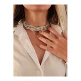 Gümüş Kaplama Taşlı Çoklu Görünümlü Choker Tasma Kolye
