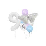 Gümüş Kelebek Folyolu Rakam Balon Set, 9