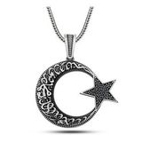 Gümüş Kelime-i Tevhid Yazılı Taşlı Erkek Kolye