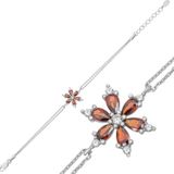 Gümüş Kırmızı Lotus Çiçeği Bileklik SL4958