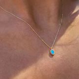 Gümüş Kolye - 0.90 Ct Turkuaz (Firuze) Taşlı Güverseli Sade Minimal Tasarım Hediyelik Gümüş Kolye