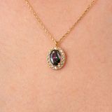 Gümüş Kolye - Oval Mistik Topaz Taşlı Vintage Tasarım 925 Ayar Gümüş Kolye