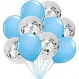 Gümüş Konfetili Şeffaf Balon Metalik Mavi Balon Seti 10 Adet