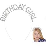 Gümüş Kristal Taşlı Birthday Girl Doğum Günü Tacı Ithal Ürün 17X16 cm - 17 x 16 cm