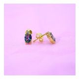 Gümüş Küpe - 1.10 Karat Mistik Topaz Oval Taşlı 925 Ayar Gümüş Küpe