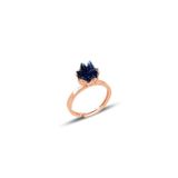 Gümüş Lotus çiçeği modeli safir renkli taşlı ayarlamalı yüzük