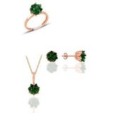 Gümüş Lotus çiçeği modeli zümrüt taş renkli üçlü set