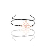 Gümüş lotus rose yaşam çiçeği siyah ipli bileklik