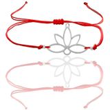 Gümüş lotus yaşam çiçeği kırmızı ipli bileklik