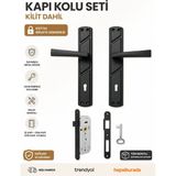 Gümüş Lüx Prizma Aynalı Kapı Kolu ( Oda ) Mat Siyah ve 40MM Siyah Sessiz Kilit