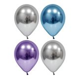 Gümüş-mavi-mor Krom Balon 40 Adet