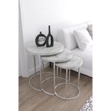 Gümüş Metal Beyaz Mermer Desen Mdf Tabla Zigon Sehpa gümüş beyaz mermer 50 x 50