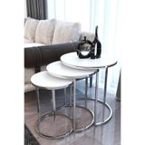 Gümüş Metal Parlak Beyaz Mdf Tabla Zigon Sehpa Gümüş beyaz 50 x 50