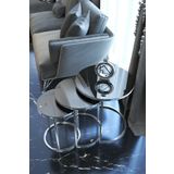 Gümüş Metal Zigon Sehpa Kırılmaz Temperli Siyah Cam Gümüş