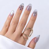 Gümüş Nail Art Kısa Oval 10'lu Tekrar Kullanılabilir El Yapımı Protez Takma Tırnak EKOV3039 Gümüş-S