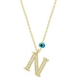 Gümüş Nazar Gold N Harfi Kadın Kolye SL4907