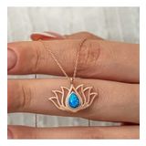 Gümüş Opal Taşlı Rose Lotus Çiçeği Kolye