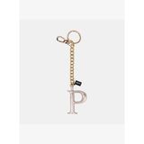 Gümüş P Harfi Gold Zincirli Deri Charm/Anahtarlık