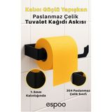 Gümüş Paslanmaz Çelik Banyo Tuvalet Kağıtlığı Yapışkanlı Wc Kağıtlık Tuvalet Kağıdı Tutucu Askılığı - Siyah
