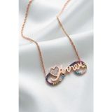 Gümüş Pazarım Sonsuzluk İçinde Annem Yazılı Ve Kalp Motifli Rose Gold Gümüş Kolye