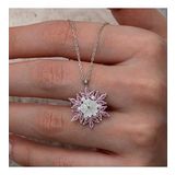 Gümüş Pembe Lotus Desenli Çiçek Kadın Kolye