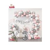 Gümüş Pembe Lüks 3 Yaş Tavşan Folyo Doğum Günü Süsü Doğum Günü Parti Balon Zincir Set
