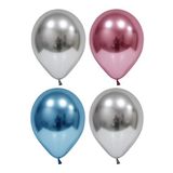 Gümüş-pembe-mavi Krom Balon 10 Adet