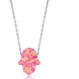 Gümüş Pembe Opal Fatma Eli Bayan Kolye SL1749