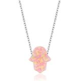 Gümüş Pembe Opal Fatma Eli Bayan Kolye