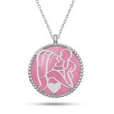 Gümüş Pembe Sedef Taşlı Anne Çocuk Sevgisi Kolye SL12082