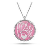 Gümüş Pembe Sedef Taşlı Anne Çocuk Sevgisi Kolye