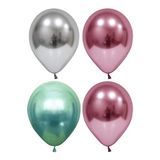 Gümüş-pembe-yeşil Krom Balon 50 Adet