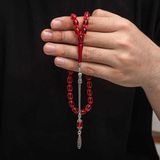 Gümüş Püskül Sıkma Kehribar Tesbih SL7423