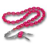 Gümüş Püsküllü Pembe Ateş Kehribar Tesbih T9165