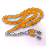 Gümüş Püsküllü Sarı Kapsül Kesim Sıkma Kehribar Tesbih MKTB-BD11005250