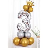 Gümüş Renk 3 Yaş Krom Gold-Gümüş Renkler Altın Taçlı Balon Seti